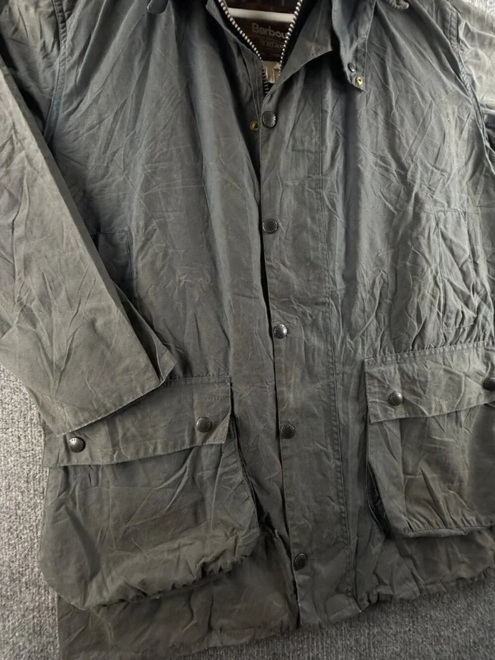 Barbour A205 Border Blue Waxed Jacket Coat Men Full Zip England Size 40 Faded